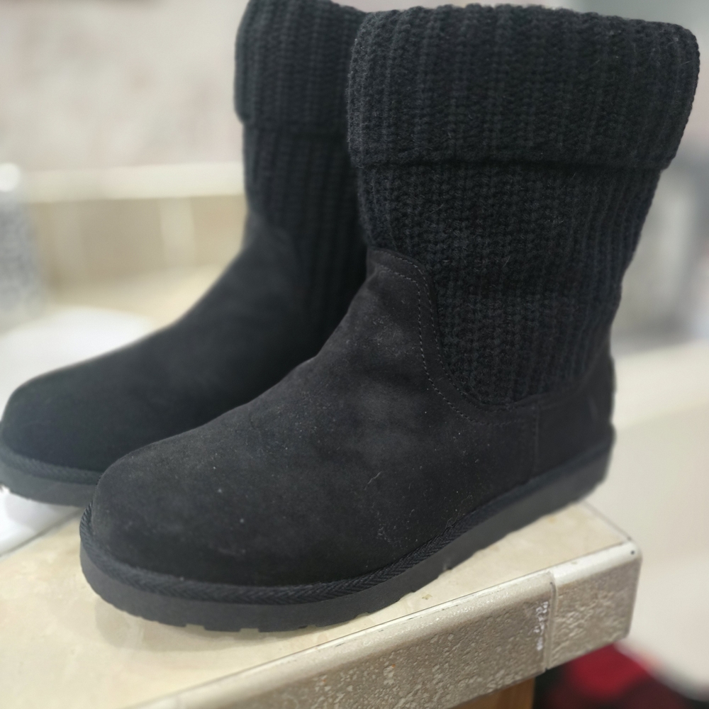 Elegant Black Knit Women's Winter Boots
